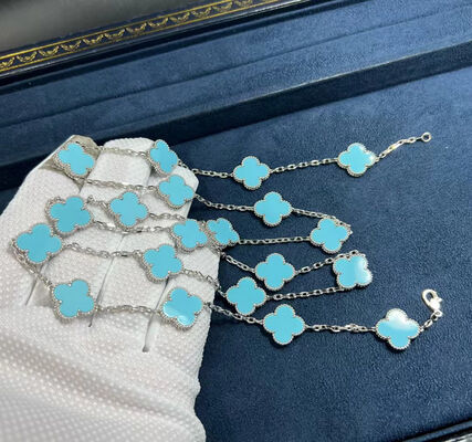 18k White Gold Turquoise Necklace Custom 18k Gold Jewelry Long Van Cleef Alhambra Turquoise