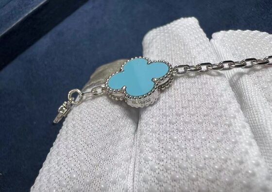 18k White Gold Turquoise Necklace Custom 18k Gold Jewelry Long Van Cleef Alhambra Turquoise