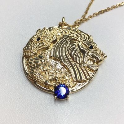 Custom Solid 18k Gold Necklace Women'S New Year Gift Dragon Lion Pendant Necklace