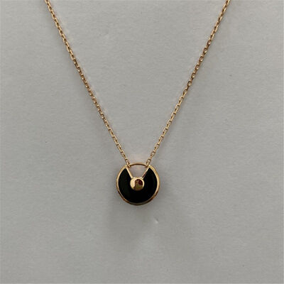 Replica 18k Gold Necklaces Rose Gold Onyx Diamond XS Model Amulette De Cartier Necklace