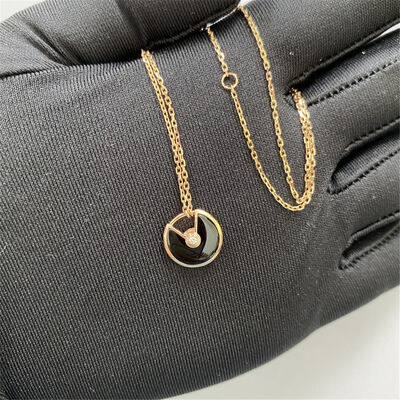 Replica 18k Gold Necklaces Rose Gold Onyx Diamond XS Model Amulette De Cartier Necklace