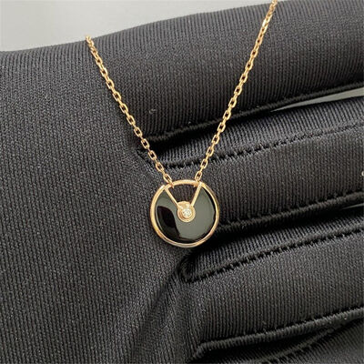 Replica 18k Gold Necklaces Rose Gold Onyx Diamond XS Model Amulette De Cartier Necklace