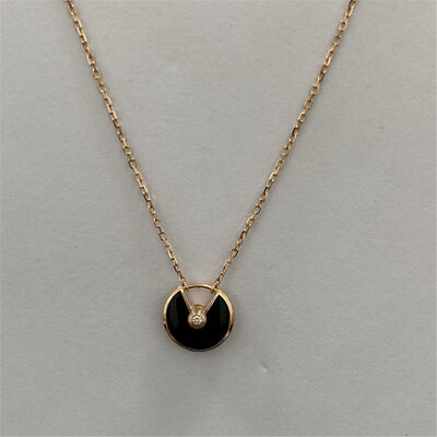 Replica 18k Gold Necklaces Rose Gold Onyx Diamond XS Model Amulette De Cartier Necklace