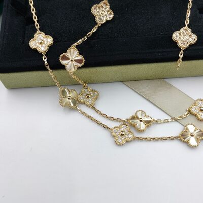 VCA 18K Gold Necklaces With Natural Diamond Stone Vintage Alhambra Long Necklace