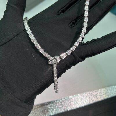 Serpenti Viper Slim Necklace In 18 Kt White Gold, Set With Full Pavé Diamonds High Jewelry Brands