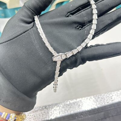 Serpenti Viper Slim Necklace In 18 Kt White Gold, Set With Full Pavé Diamonds High Jewelry Brands