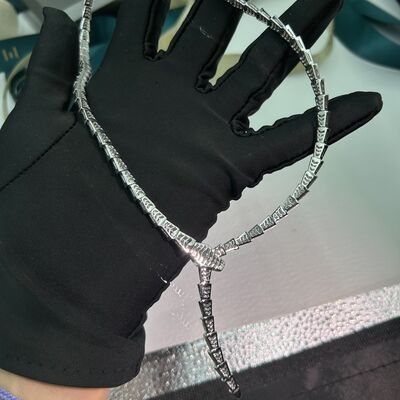 Serpenti Viper Slim Necklace In 18 Kt White Gold, Set With Full Pavé Diamonds High Jewelry Brands