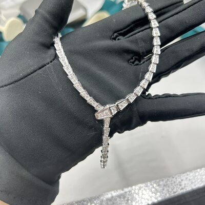 Serpenti Viper Slim Necklace In 18 Kt White Gold, Set With Full Pavé Diamonds High Jewelry Brands