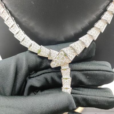 Serpenti Viper Necklace In 18 Kt White Gold, Set With Full Pavé Diamonds