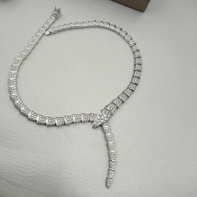 Serpenti Viper Necklace In 18 Kt White Gold, Set With Full Pavé Diamonds