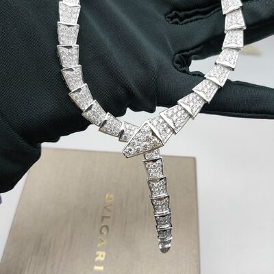 Serpenti Viper Necklace In 18 Kt White Gold, Set With Full Pavé Diamonds