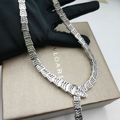 Serpenti Viper Necklace In 18 Kt White Gold, Set With Full Pavé Diamonds
