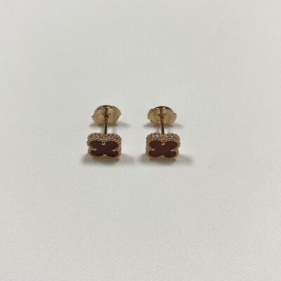 9mm VCA Sweet Alhambra 18k Los pendientes 2 piedras 18k Rosado Oro Joyería Carnelia