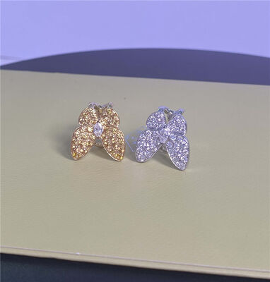 Oro amarillo puro de 18 caratos Dos pendientes de oro mariposa Zafiro y diamantes pendientes de 0,99 quilates