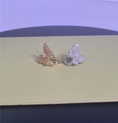 Oro amarillo puro de 18 caratos Dos pendientes de oro mariposa Zafiro y diamantes pendientes de 0,99 quilates