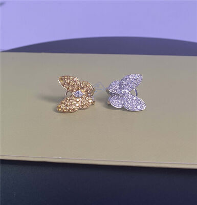 Oro amarillo puro de 18 caratos Dos pendientes de oro mariposa Zafiro y diamantes pendientes de 0,99 quilates