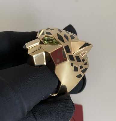 De Cartier Pure 18k Gold Rings Lacquer Peridots Onyx 18k Gold Band Women'S