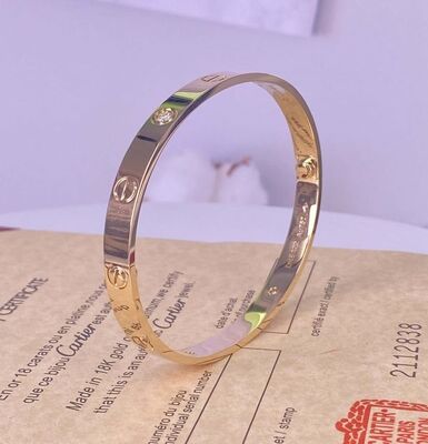 6.1mm 18k Solid Gold Bracelet Cartier Love Bracelet White Gold With 4 Diamonds