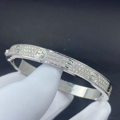 Cartier Love Pave Elmas Bilezik 18k Beyaz Altın N6717617 Yuvarlak Parlak Kesim Elmas Özel Ürün Bilezik