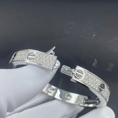 Cartier Love Pave Elmas Bilezik 18k Beyaz Altın N6717617 Yuvarlak Parlak Kesim Elmas Özel Ürün Bilezik