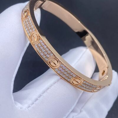 Cartier Love Pave Elmas Bilezik 18k Beyaz Altın N6717617 Yuvarlak Parlak Kesim Elmas Özel Ürün Bilezik
