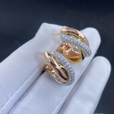 Solid Round 18K Gold Jewelry Cartier Vvs Diamond Earrings Master Copy Real