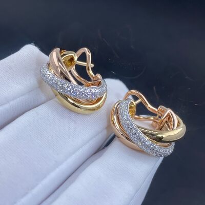 Solid Round 18K Gold Jewelry Cartier Vvs Diamond Earrings Master Copy Real
