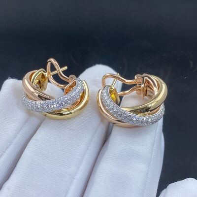 Solid Round 18K Gold Jewelry Cartier Vvs Diamond Earrings Master Copy Real
