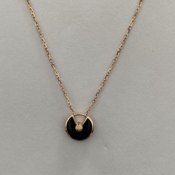 Replica 18k Gold Necklaces Rose Gold Onyx Diamond XS Model Amulette De Cartier Necklace