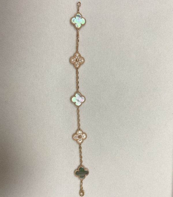 0.97carat 15mm 18k Rose Gold Anklet Vintage Alhambra Bracelet 5 Motifs 18k Yellow Gold