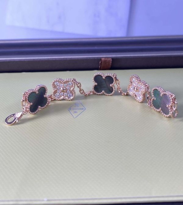 7.48 Inches Mother Of Pearl 18k Gold Bracelets Van Cleef Alhambra Bracelet 5 Motifs