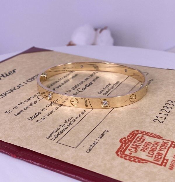 6.1mm 18k Solid Gold Bracelet Cartier Love Bracelet White Gold With 4 Diamonds